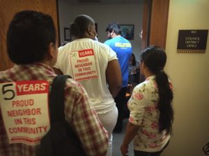 South LA residents visit the offices of Mayor Eric Garcetti and CD9 Councilmember Curren Price to demand an extension to the comment period for the Reef development. 